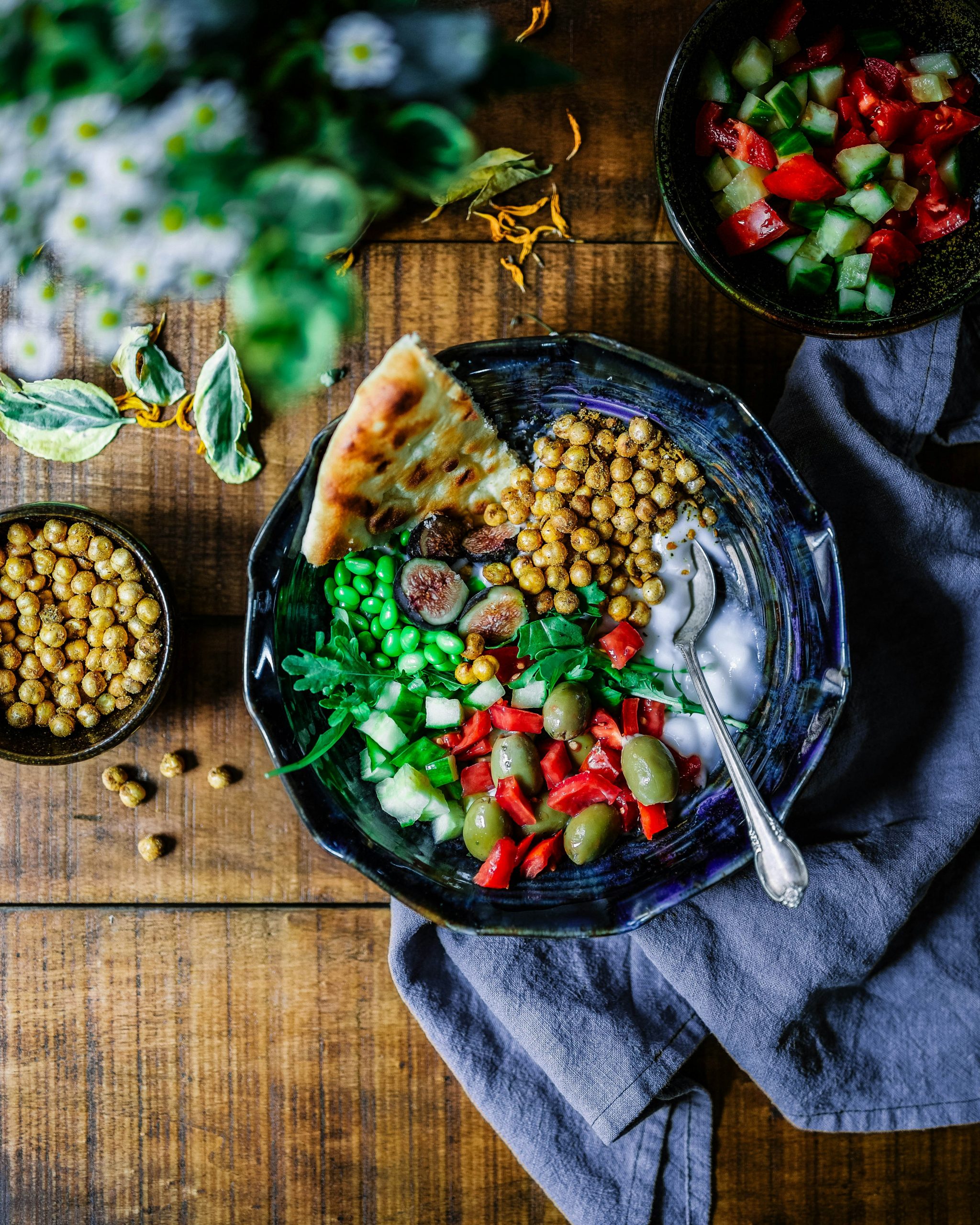 Fresh ingredients laid out on a wooden cutting board